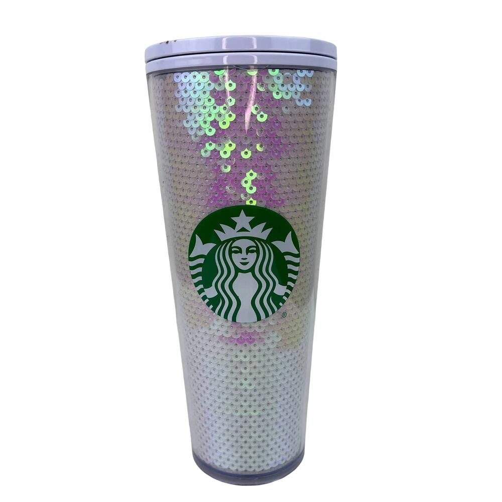 Starbucks 2020 Holiday White Pink Iridescent Sequin Christmas Venti Tumbler 24oz